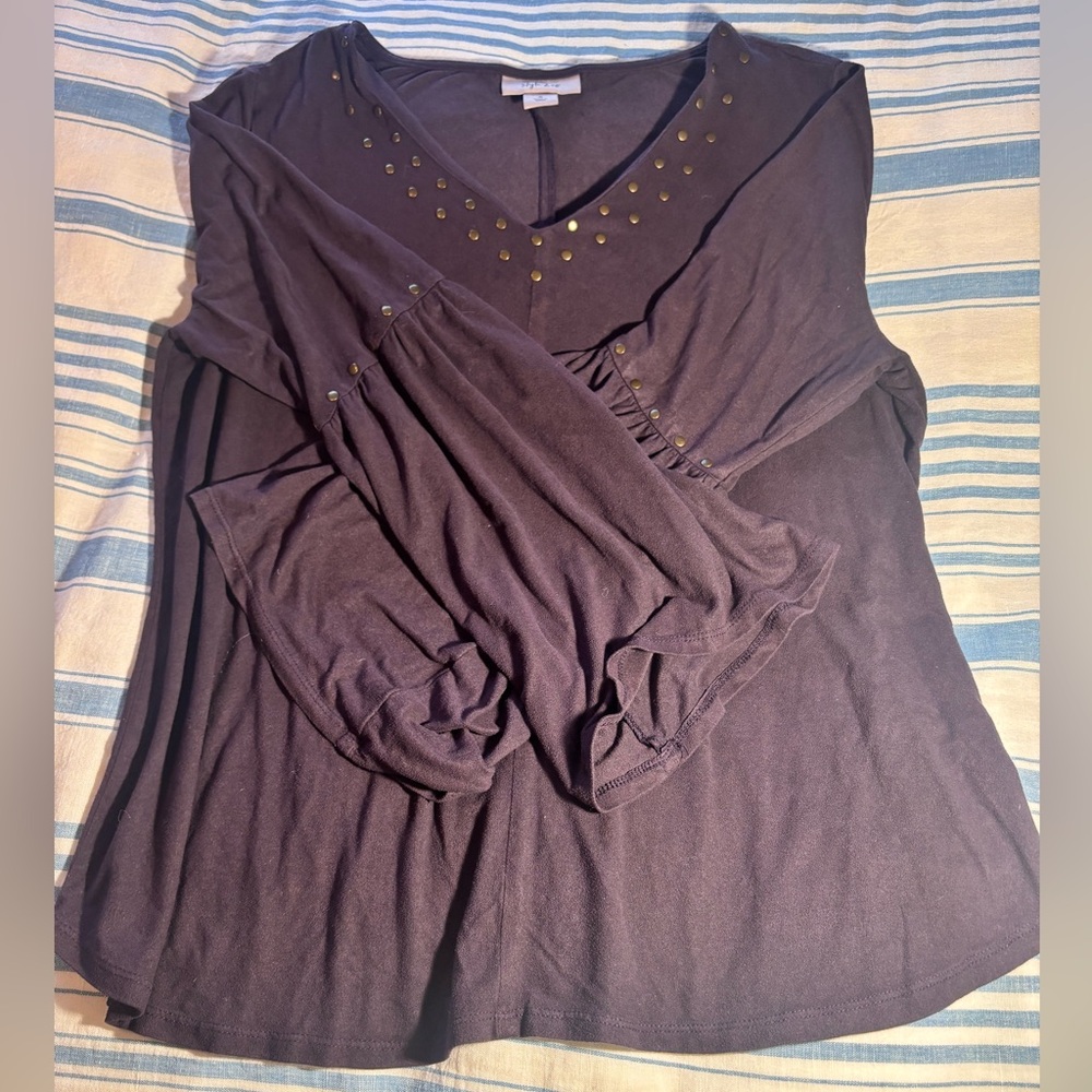 Purple/Brown V-neck Blouse